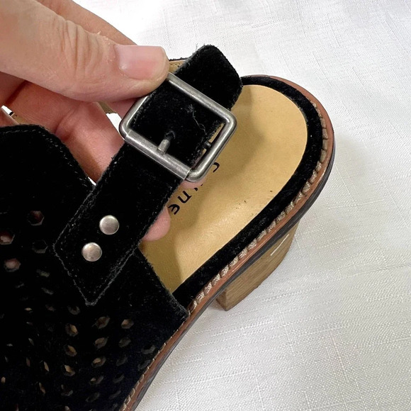 Chinese Laundry Peep Toe Perforated‎ Black Suede Block Heel Pump Size 7.5 - Picture 9 of 10